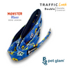 Pet Glam Double Handle Traffic Leash For Dogs Monster Blues | 5 Ft Long X-Large 1.5 inch W