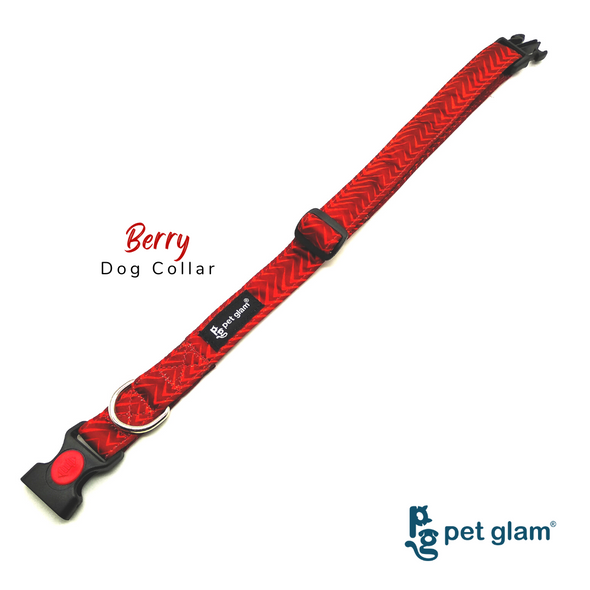 Pet Glam Dog Collar Berry Lightweight & Durable Fabric Collar for Small Medium Dog Breeds