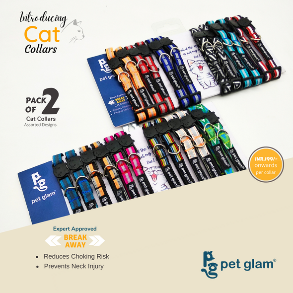 Pet Glam Cat Collars Pack Of 2 -Breakaway Collar for Cats & Kittens (Assorted Designs)