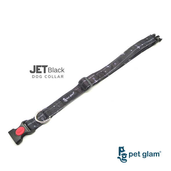 Pet Glam Collar Jet Black for large dogs Durable Fabric for Large Medium and Small Dogs High quality Buckle button