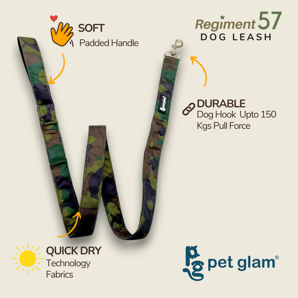 Pet Glam Dog Leash ComFURt Regiment 57 with Padded Handle-Heavy Duty Hardware-5 Ft Long X-Large 1.5 inch Wide