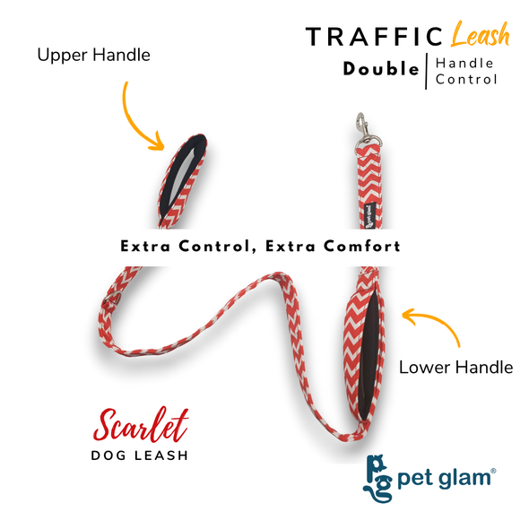 Pet Glam Double Handle Traffic Dog Leash For Big Dogs -Scarlet | 5 Ft Long X-Large 1.5 inch W (Copy)