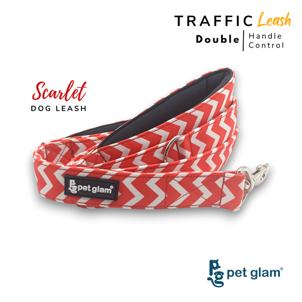 Pet Glam Double Handle Traffic Dog Leash For Big Dogs -Scarlet | 5 Ft Long X-Large 1.5 inch W (Copy)