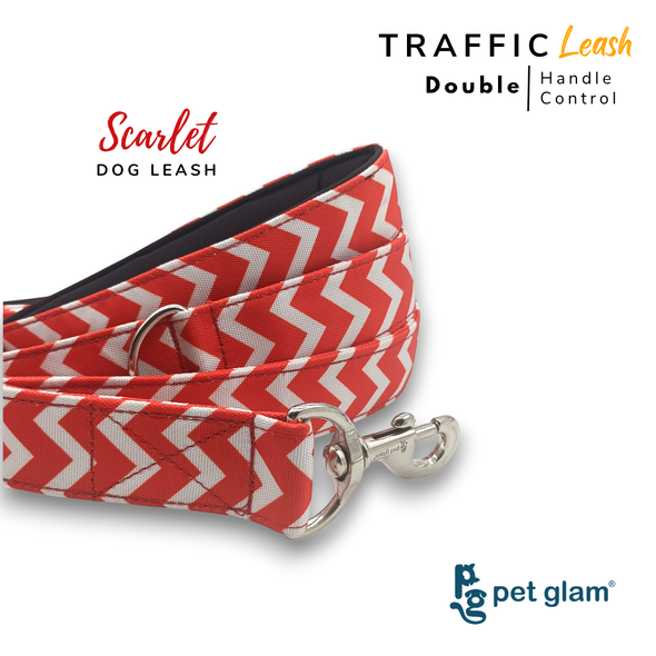 Pet Glam Double Handle Traffic Dog Leash For Big Dogs -Scarlet | 5 Ft Long X-Large 1.5 inch W (Copy)