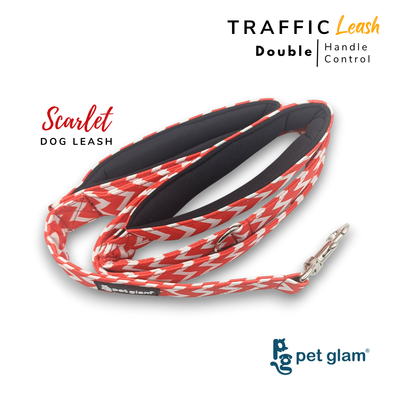 Pet Glam Double Handle Traffic Dog Leash For Big Dogs -Scarlet | 5 Ft Long X-Large 1.5 inch W (Copy)