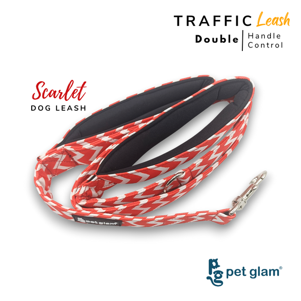 Pet Glam Double Handle Traffic Dog Leash For Big Dogs -Scarlet | 5 Ft Long X-Large 1.5 inch W (Copy)