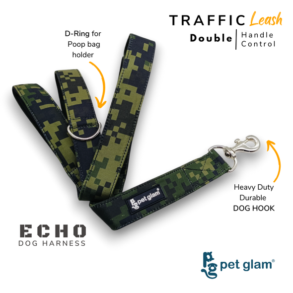 Pet Glam Double Handle Traffic Leash For Dogs Echo | 5 Ft Long X-Large 1.5 inch W