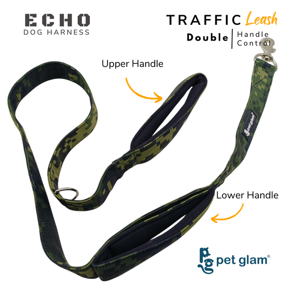Pet Glam Double Handle Traffic Leash For Dogs Echo | 5 Ft Long X-Large 1.5 inch W