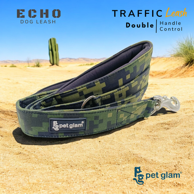Pet Glam Double Handle Traffic Leash For Dogs Echo | 5 Ft Long X-Large 1.5 inch W