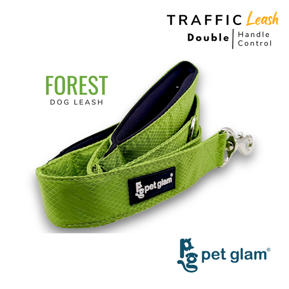 Pet Glam Double Handle Traffic Leash For Dogs Forest | 5 Ft Long X-Large 1.5 inch W