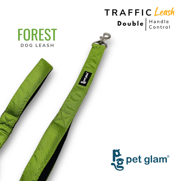 Pet Glam Double Handle Traffic Leash For Dogs Forest | 5 Ft Long X-Large 1.5 inch W