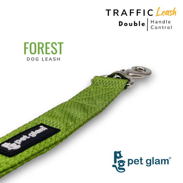 Pet Glam Double Handle Traffic Leash For Dogs Forest | 5 Ft Long X-Large 1.5 inch W