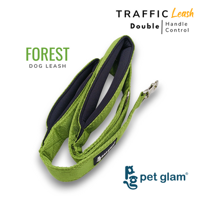 Pet Glam Double Handle Traffic Leash For Dogs Forest | 5 Ft Long X-Large 1.5 inch W