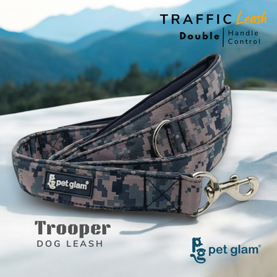 Pet Glam Double Handle Traffic Leash For Dogs Trooper| 5 Ft Long X-Large 1.5 inch W