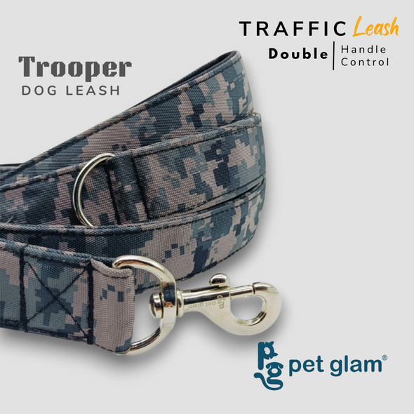Pet Glam Double Handle Traffic Leash For Dogs Trooper| 5 Ft Long X-Large 1.5 inch W