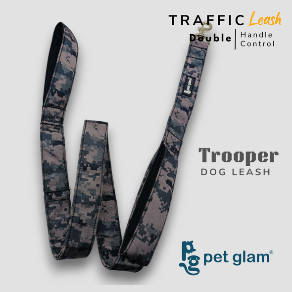 Pet Glam Double Handle Traffic Leash For Dogs Trooper| 5 Ft Long X-Large 1.5 inch W