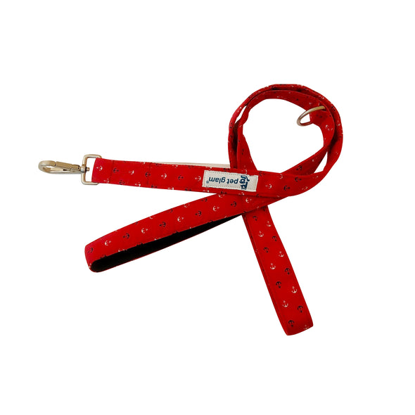 Pet Glam Anchor Red Cotton ComFurt Dog Collar Leash Set -for Beagles Labradors GSD Retrievers Puppies