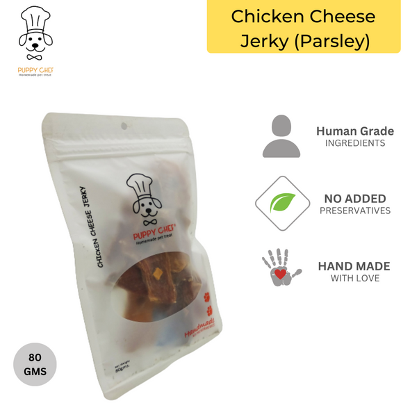 Puppy Chef- Chicken Cheese Jerky (Parsley) 80 gms