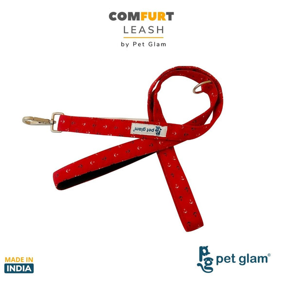 Pet Glam Dog Leash ComFURt Anchor Red Padded Handle- Heavy Duty Hardware-Dog Walks Leash Training-5 Ft Long 1 inch Wide