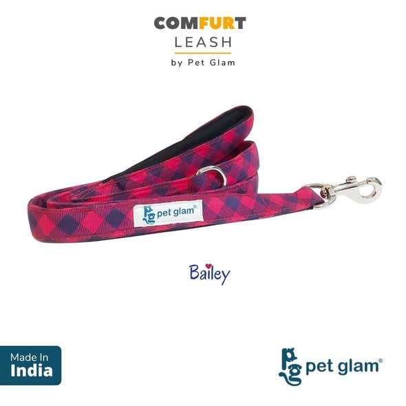 Pet Glam Cotton Dog Leash ComFURt BAILEY with Padded Handle- Heavy Duty Hardware-Dog Walks Leash Training-5 Ft Long 1 inch Wide
