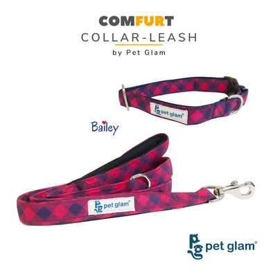 Pet Glam BAILEY Cotton Dog Collar Leash Set -for Beagles ShihTzu Lhasa Labradors