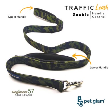 Pet Glam Traffic Leash For Dogs Regiment57 with Double Padded Handle-Heavy Duty Hardware-5 Ft Long X-Large 1.5 inch Wide