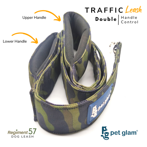 Pet Glam Traffic Leash For Dogs Regiment57 with Double Padded Handle-Heavy Duty Hardware-5 Ft Long X-Large 1.5 inch Wide