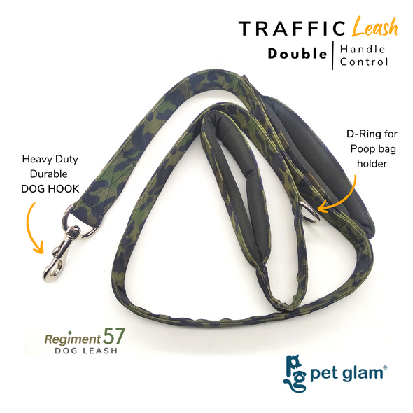 Pet Glam Traffic Leash For Dogs Regiment57 with Double Padded Handle-Heavy Duty Hardware-5 Ft Long X-Large 1.5 inch Wide